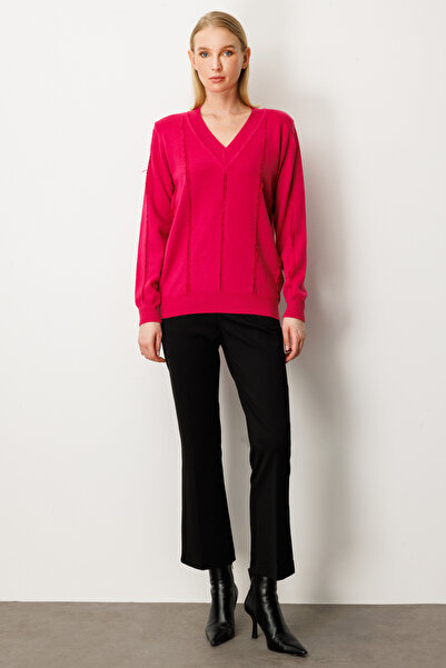 Genel Markalar Yaka Şerit Kırçıllı Triko Kazak