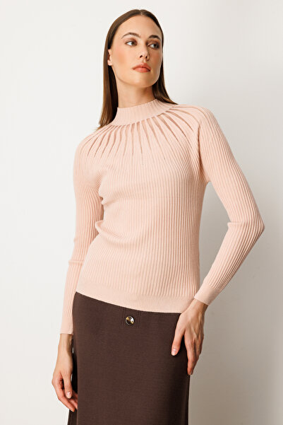 ON Pulover din tricot cu guler ridicat din tul cu material reiat