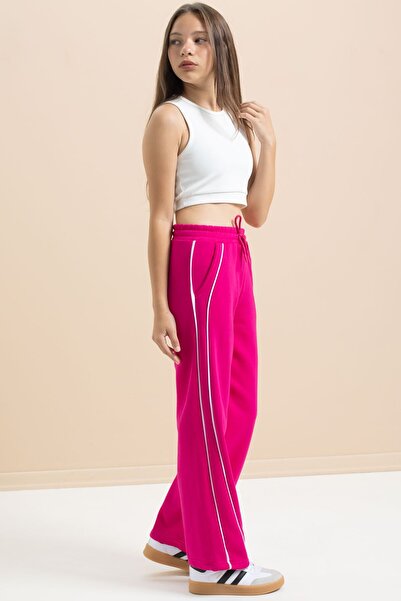 Cansın Mini Φούξια φαρδιά πόδια για κορίτσια με ρίγες στα πλαϊνά 21464