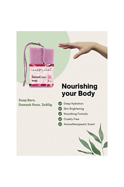 Soap&Friends Traveler's Damask Rose Soap Set – 3 x 60g | Compact, Moisturizing & Perfect for Travel