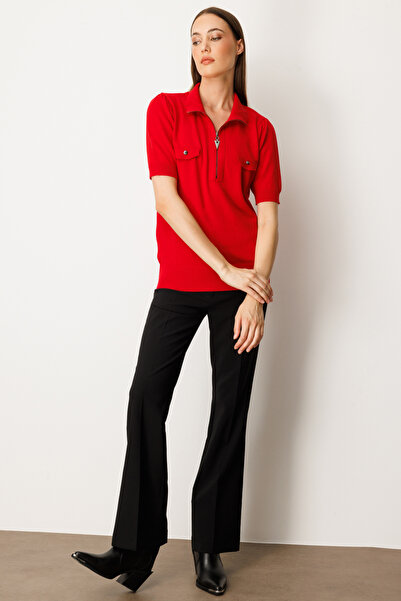 ON Collar Zippered Short Sleeve Knitwear Sweater