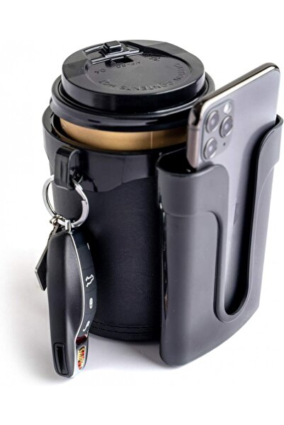 Yoyoapple bicycle cup/phone holder, plastic/-leather, black, 8 x 12.1 cm