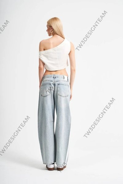 tw3 Kadın Kayık Yakalı Tek Omuzu Açık Tasarım Crop Bluz