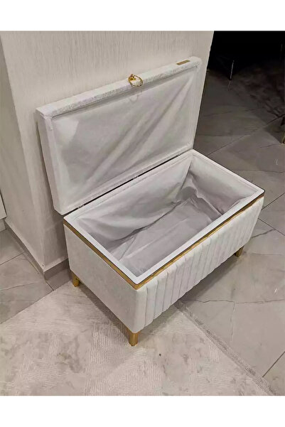 Özyer Çeyiz Tek parça krem renk altın şeritli modern büyük gelin çeyiz sandığı