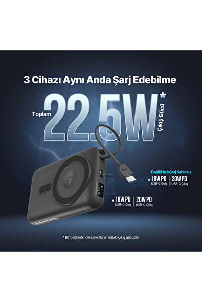 Ttec ReCharger M LCD 10.000mAh MagSafe Uyumlu PD 20W USB-C Dahili Kablolu Stantlı Taşınabilir Hızlı Şarj