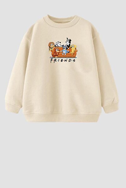 Monila Unisex Çocuk Friends Baskılı 3 İplik Kumaş Pamuklu Sweatshirt