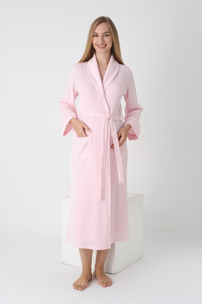 Miss Dünya Lissa Collar Detailed Striped Long Pregnant and Postpartum One Piece Dressing Gown