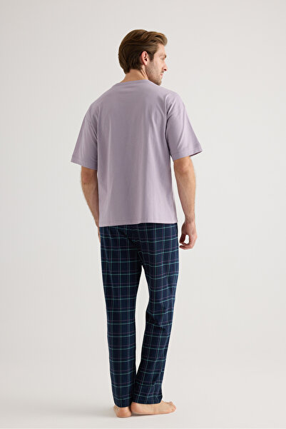 Syah Erkek Pamuklu Kısa Kollu Uzun Pijama Takımı