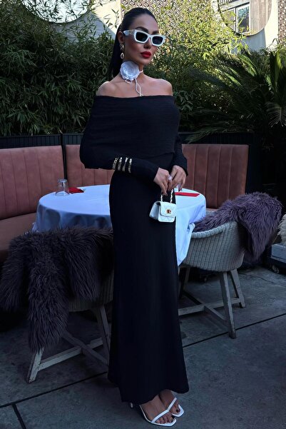 Genel Markalar Madonna Yaka Premimum Elbise -SİYAH