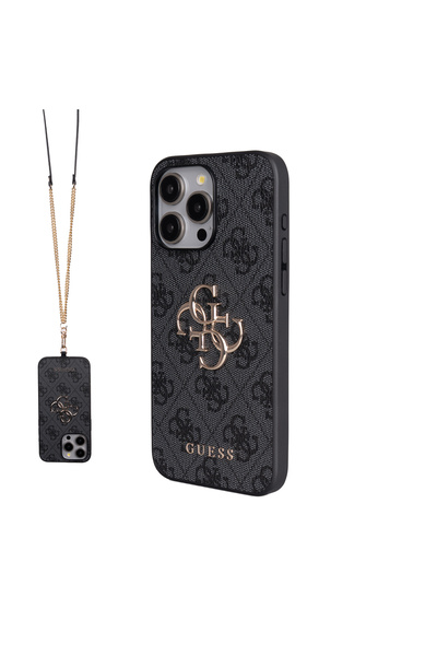Guess iPhone 15 Pro Max Uyumlu Kılıf Lisanslı 4G Büyük Metal Logolu Askılı Ka...