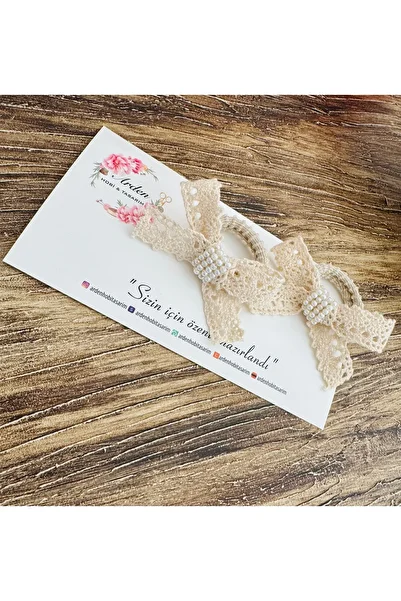 ARDEN HOBİ TASARIM Cotton Lace Bow Detail Pearl Rubber Buckle (2 Pieces)