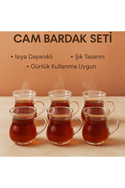 Kitchen Line Isıya Dayanıklı Çizgili Model Keyfi Ala Cam Bardak Takımı 6 LI SET
