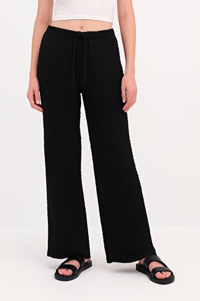 HAKKE Seersucker Textured Waist Lace-Up Relaxed Fit Trousers