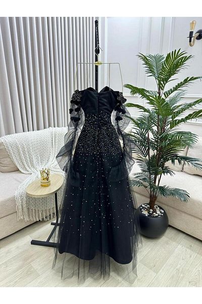 Generic Evening Dress Embroidered with Black Stones