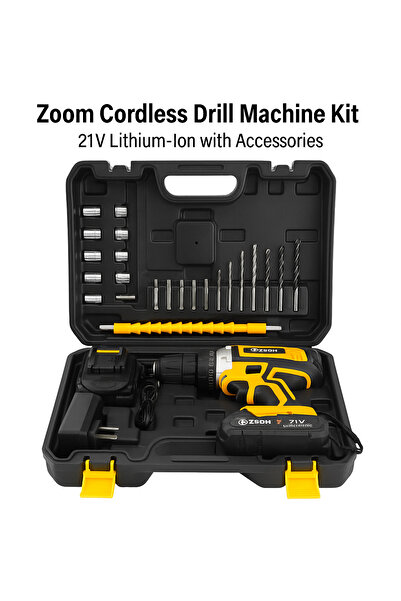 TSUMAB طقم مثقاب لاسلكي من زووم - بطارية ليثيوم أيون ٢١ فولت مع ملحقات
