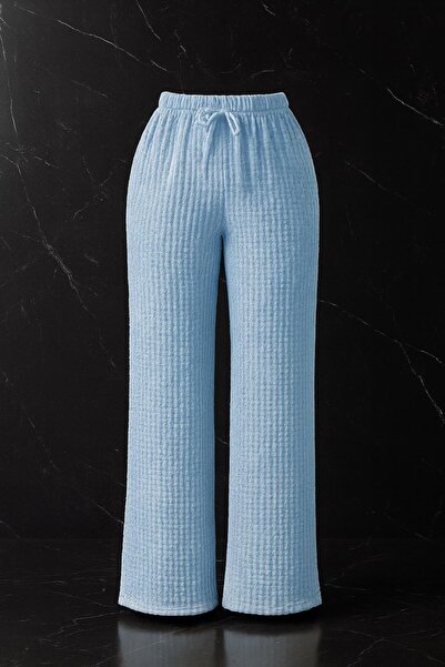 HAKKE Seersucker Textured Waist Lace-Up Relaxed Fit Trousers