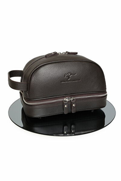 KANGAROO KINGDOM Men's Portfolio Travel Handbag Brown Care Products Organizer Genuine Cowhide Leather 6577-Fk