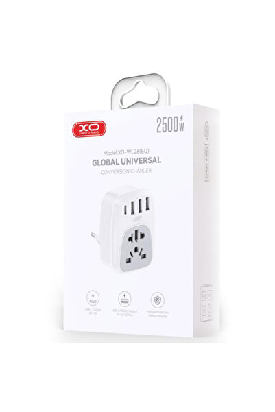 REDz Accessories Multiport adapter XO-WL26, 3 x USB and Type-C, Multi-Connector UK/US/AUS, White