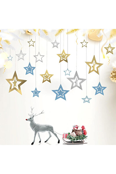 OEM Set de 21 decorațiuni de Crăciun suspendate, auriu/argintiu/albastru, hâr...