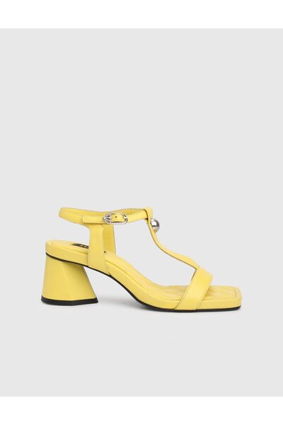 İLVİ Busa Hakiki Deri Kadın Sarı Topuklu Sandalet