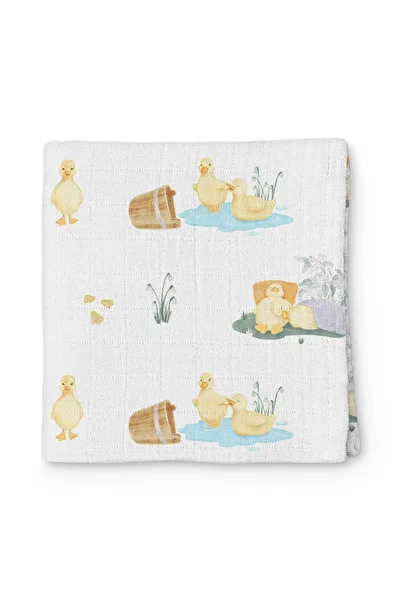 DEUX LAPINS Muslin Baby Blanket - Petits Caneton - 100X100 cm