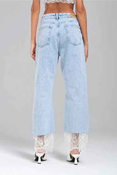 tw3 Жіночі джинси прямого крою з обрізаними штанинами та мереживними деталями