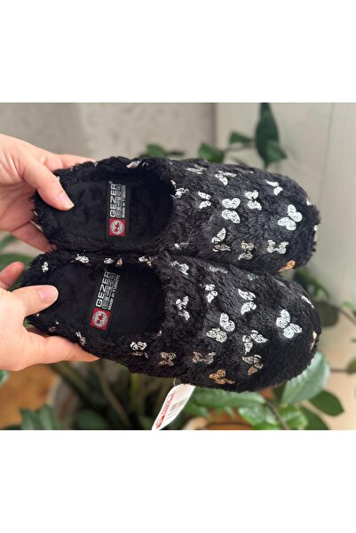 PUREFY GZR Winter Gondola Γυναικείες παντόφλες για το σπίτι Μαύρες με σχέδιο πεταλούδας Άνετες μαλακές εύκαμπτες παντόφλες