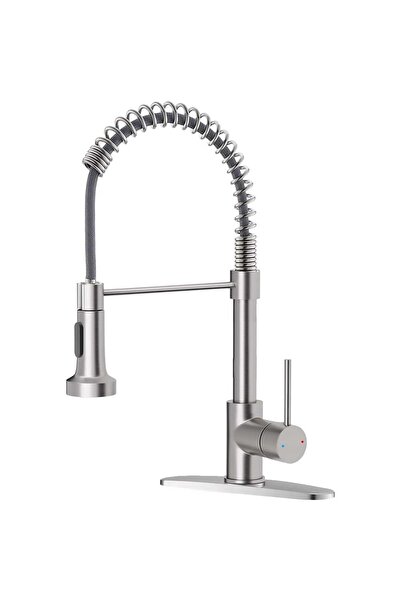 Elindor Baterie chiuvetă bucătărie cu duș extractibil, monocomandă, gură înaltă, 360°, oțel inoxidabil, argintiu