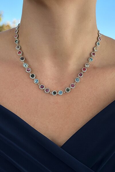 TAKIŞTIR قلادة بتصميم YSX VIP بتفاصيل حجر فضي اللون