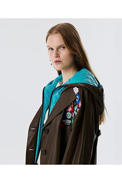 Twist Double Piece Look Patched Trench Coat