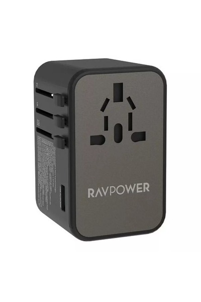 RavPower شاحن سفر عالمي متعدد المنافذ بقوة 75 وات مع 3 منافذ من النوع C ومنفذ...