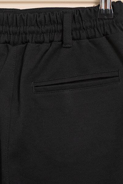 Cansın Mini Siyah Erkek Çocuk Duble Paça Beli Lastikli Basic Kumaş Pantolon 21420