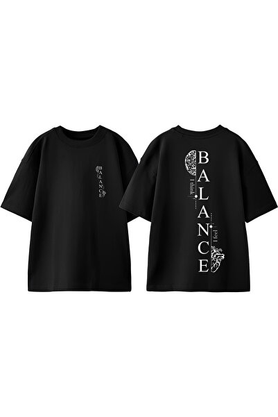 Anetos Μπλουζάκι Balance Design Back με τύπωμα Cotton Black oversized