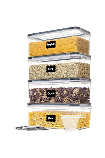 Elindor Set of 4 Kitchen Containers, for Food Storage, Airtight Seal, BPA Free, Transparent