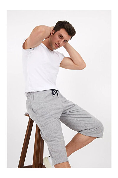 Deep sense Erkek Gri Uzun Diz Altı Penye Şort Bermuda Günlük Yazlık Kapri