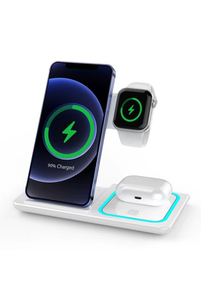 REDz Accessories 3 in 1 Charging Stand, for Office, Foldable and Magnetic, 15W Wireless Charging, White