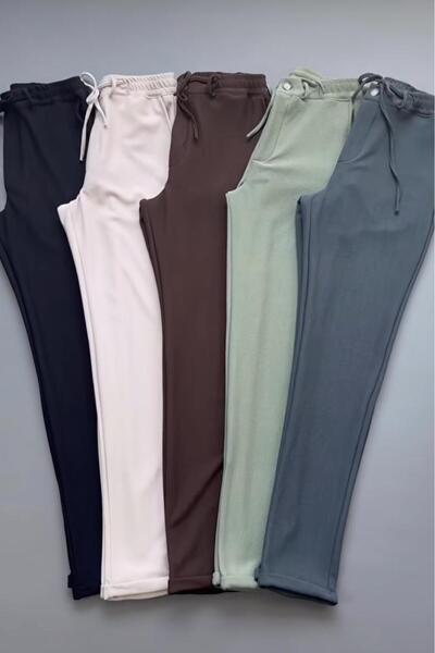 NO 601 Men's Anthracite Crepe Fabric Buttoned Double Leg Fabric Jogger Pantalon