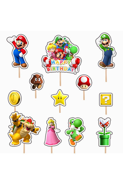 Bita Decorations Cupcake/cake accessories set, 12 pcs, Mario theme, Photo Paper Glossy