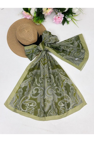 YEDİLALE Leaf Patterned Digital Printed Cotton Shawl