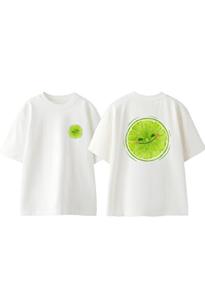 Anetos Μπλουζάκι Lemon Design Back με τύπωμα Cotton White oversized