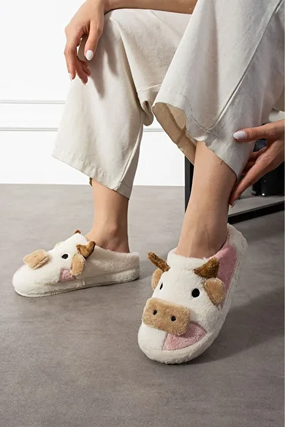 LEONILL Moo Plush Soft Furry Unisex Noiseless Non-Slip Sole Slippers