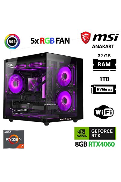 XASER Cube X50 Ryzen 7 5700x 32GB Ram 1TB M.2 NVMe SSD 8GB RTX4060 Masaüstü O...