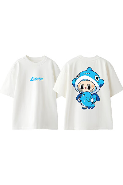 Anetos Tricou LABUSHARK Design Back cu imprimeu Cotton White supradimensionat