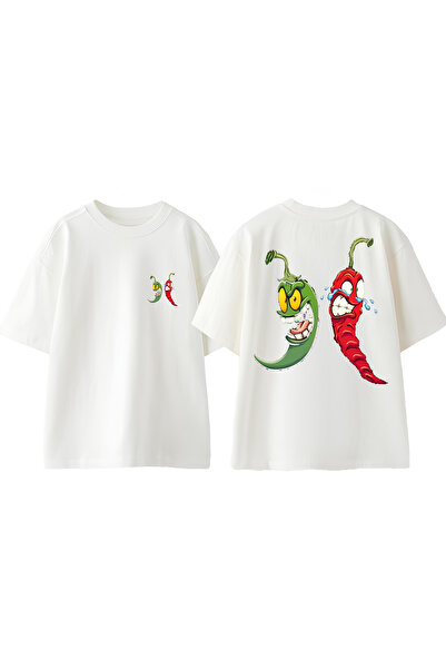 Anetos Tricou Pepper Design Back cu imprimeu Cotton White supradimensionat