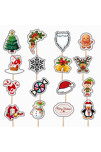 Bita Decorations Cupcake/cake accessory set, 16 pcs, Christmas theme Model 1, Photo Paper Glossy