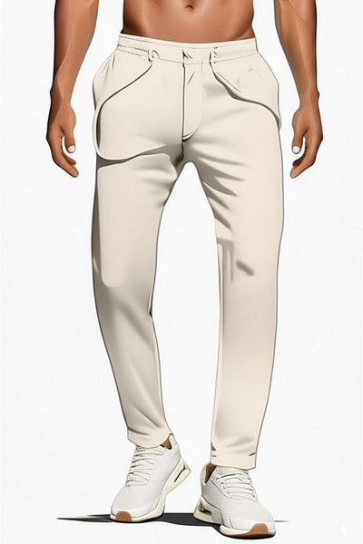 NO 601 Men's Beige Crepe Fabric Buttoned Double Leg Fabric Jogger Pantalon