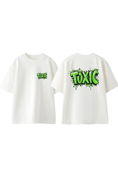 Anetos Toxic Design Back Printed Cotton White Oversize t Shirt
