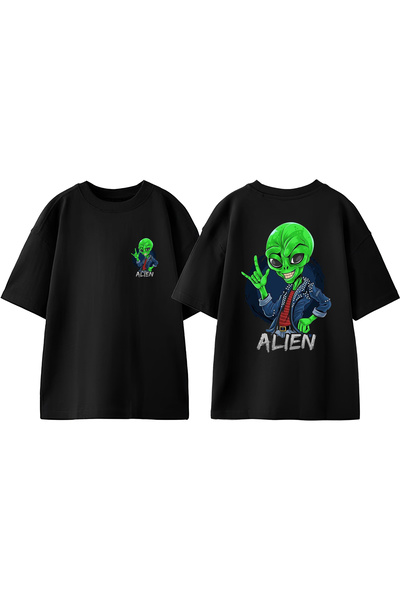 Anetos Μπλουζάκι Alien Gang Design Back με τύπωμα Cotton Black oversized