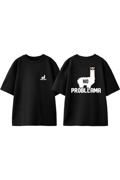 Anetos Tricou No Probllama Design Back cu imprimeu Cotton Black supradimensionat