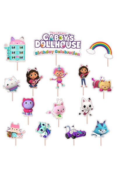 Bita Decorations Cupcake/Cake Accessory Set, 15 pcs, Gabbys Dollhouse Theme, Photo Paper Glossy